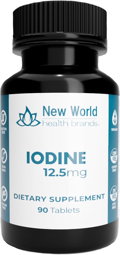 Nové světové zdraví Známky 12.5mg Jodové tablety - 90 Tablety - Esenciální stopový minerál pro růst, štítné žlázy a metabolické funkce - Snadné spolknutí, vysoká účinnost, rychlá absorpce