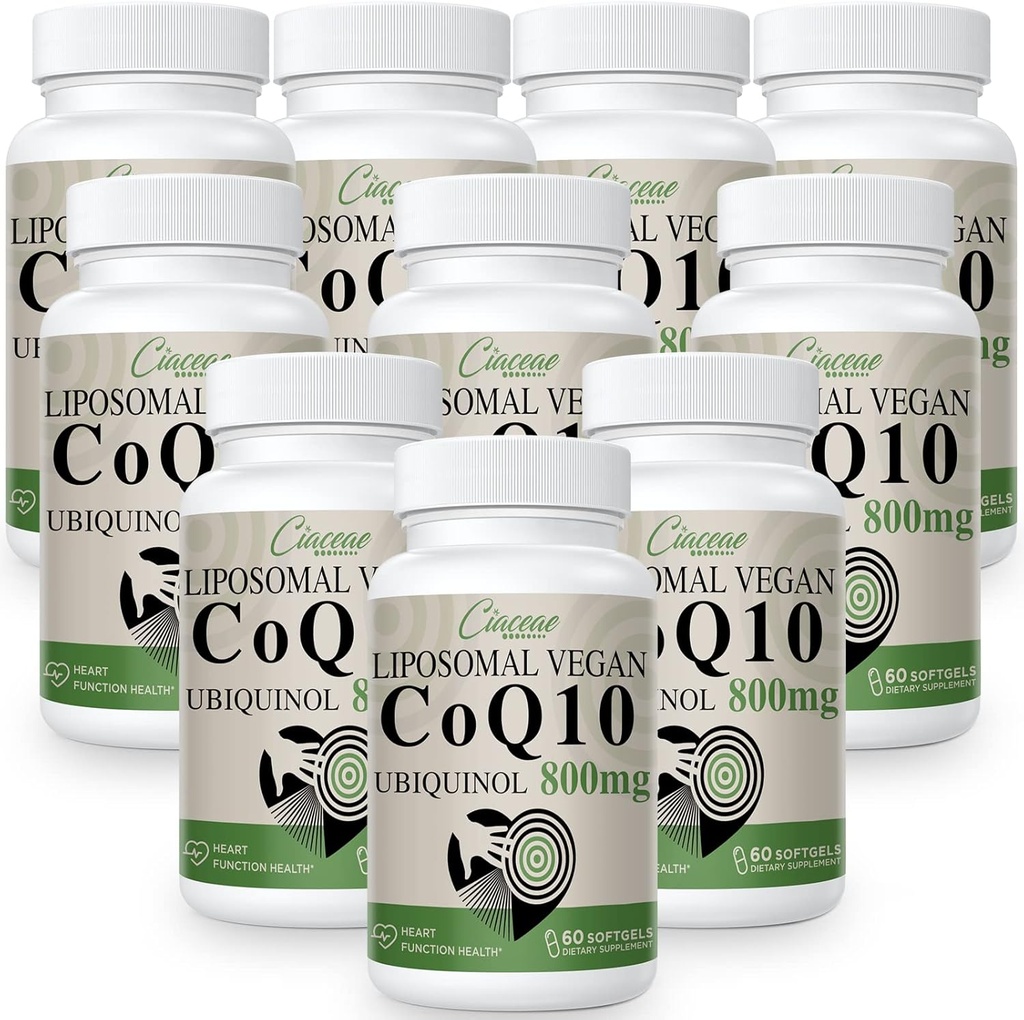 Lipozomální CoQ10 800mg Ubiquinol Softgel, Max Absorpce Ubiquinol Coenzym Q10, Ubiquinol CoQ10 dodatek pro antioxidant, srdeční funkce a výrobu energie, čistý CoQ10 800mg, 600 Vegan Softgels
