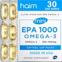 HAIM EPA1000 MINI - Pure EPA Fish Oil Supplement - 1,100mg Omega33 pro srdce, mozek a společné zdraví - Vysoká potence, bezproblémové tanga - malé, Easy- to- polykací kapsle - 60 Softbels - Vyrobeno v USA