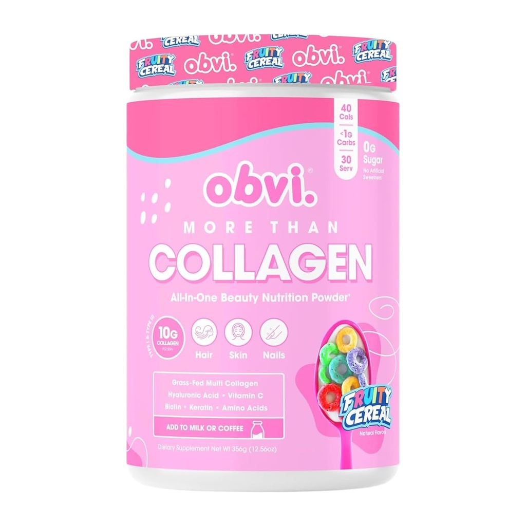 Obvi více než Kolagen prášek 124; Podporuje zdravé vlasy, kůže, nehty, spojky, Gut CLAS124; Grass- Fed Multi kolagen dodatek s Hyaluronic kyseliny, Biotin, Keratin CLAS124; Ovocné Cereální, 30 Služeb