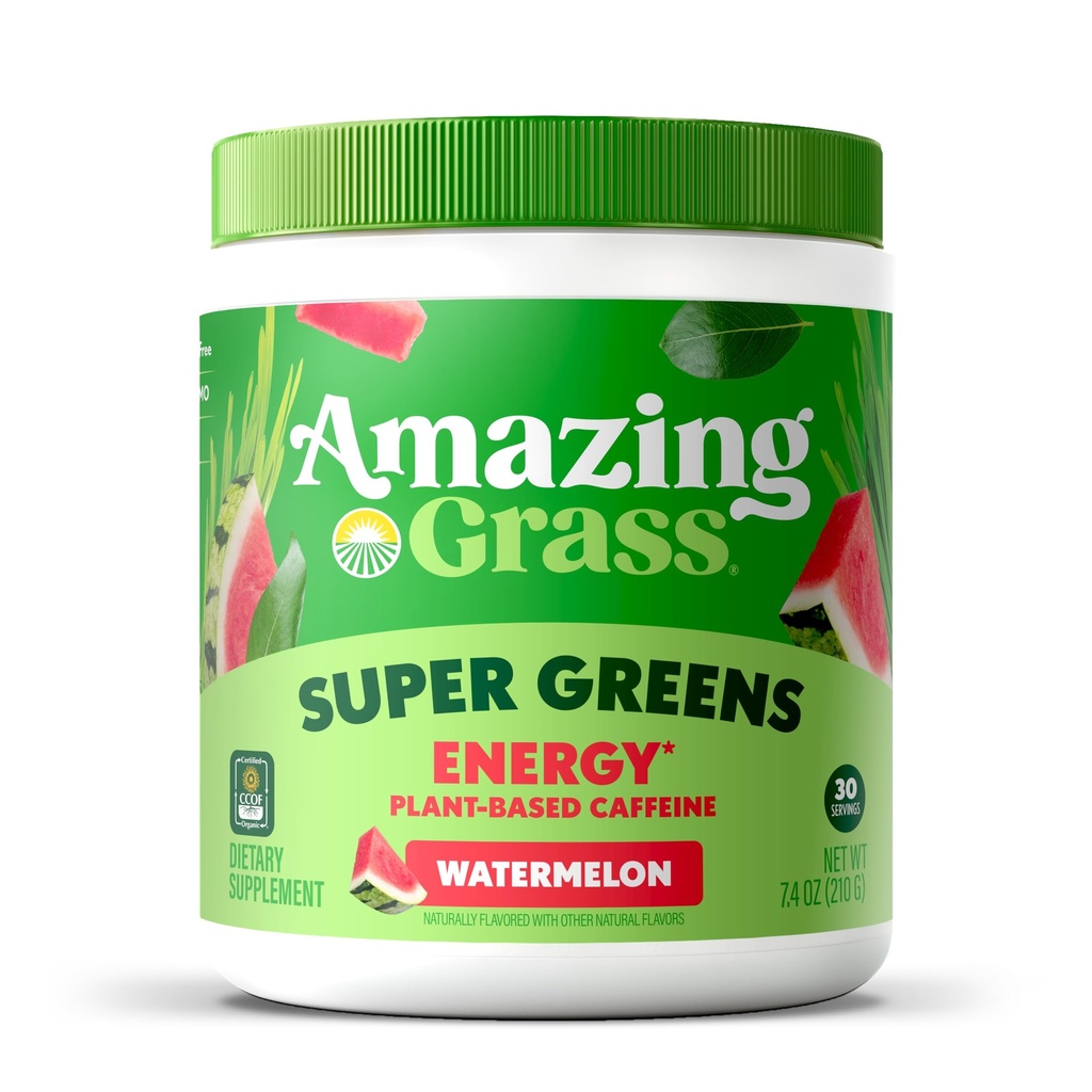 Amazing Grass Greens Blend Energy: Smoothie Mix, Super Green Powder & Plant Based Caffeine s Matcha Green Tea & Beet Root Powder, Meloun, 30 Servings (Balení květen Vary)