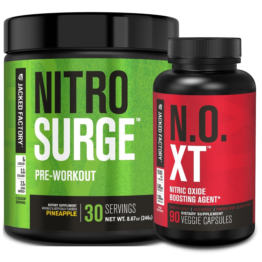 Jacked Factory Nitrofresh Pre- cvičení v Ananas & N.O. XT Nitric Oxide Booster pro muže a ženy