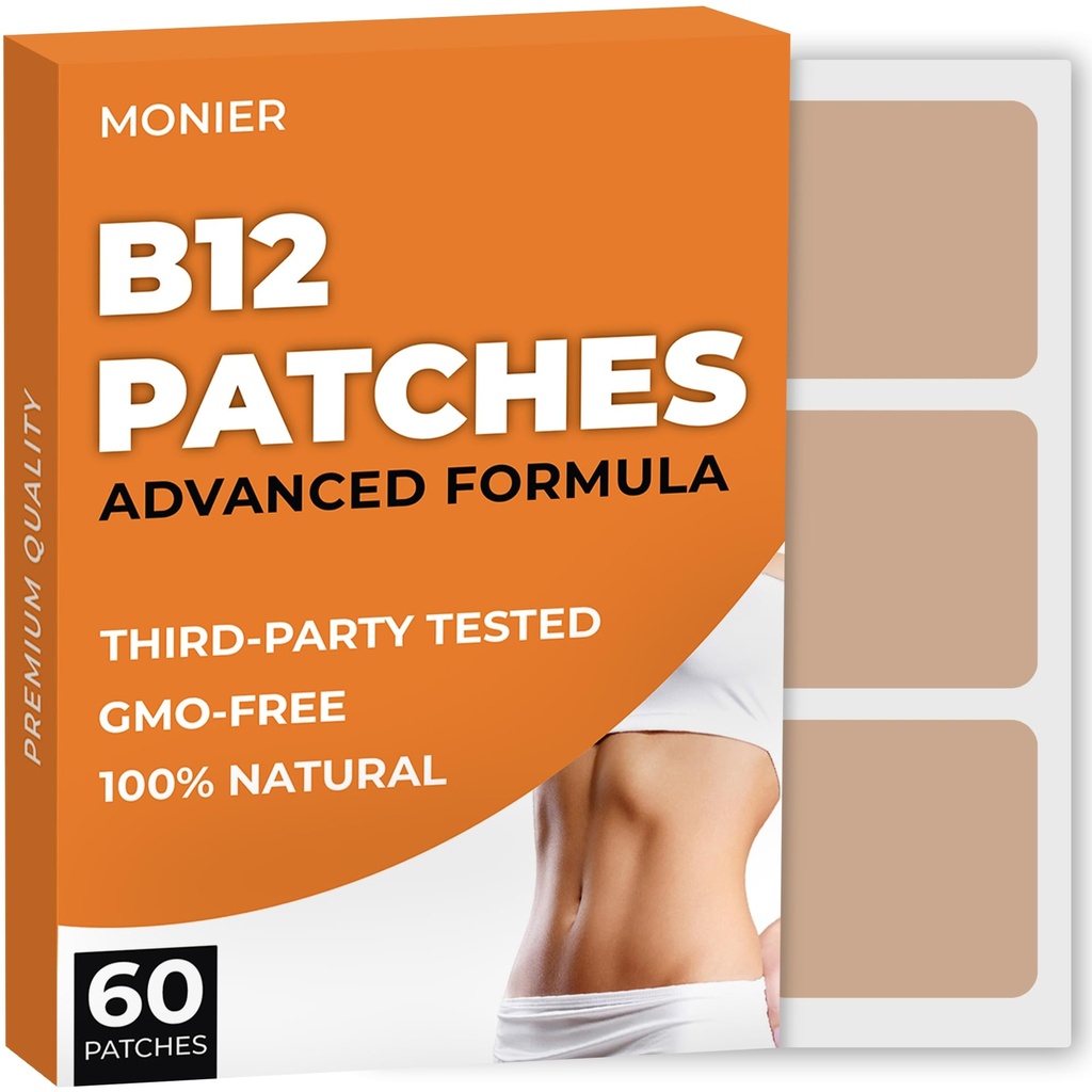 B12 Záplaty (balení po 60) - 100% přírodní záplata pro ženy a muže - Firmování, Energie, Focus & Body Support - Vylepšený vzorec