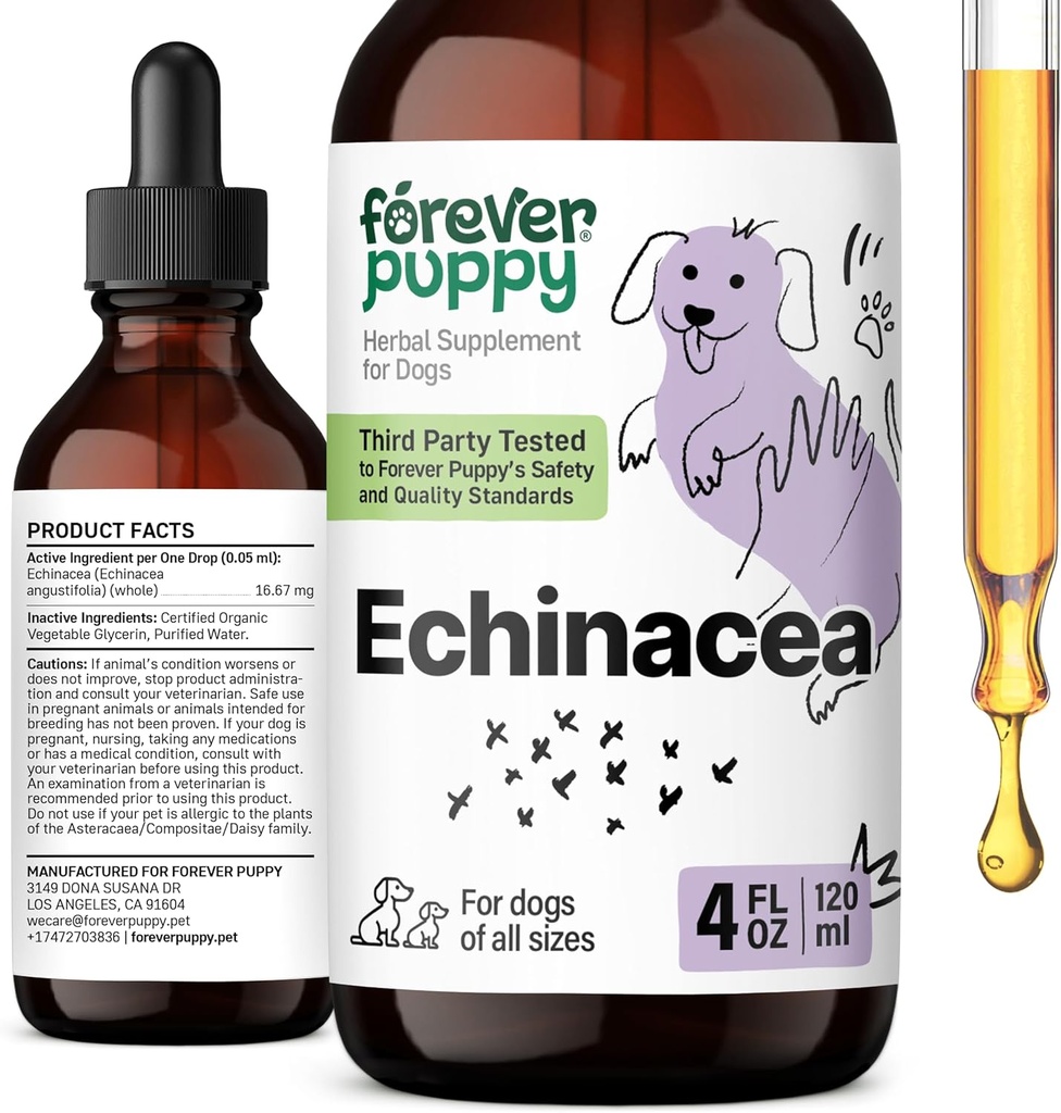 Navždy štěně Echinacea kapky pro psy - Imunity Support & Respirační zdraví w / Echinacea Herb Extract - Liquid Imunitate Support Supplementary for Dogs of All Breeds & Sizes - 4 oz