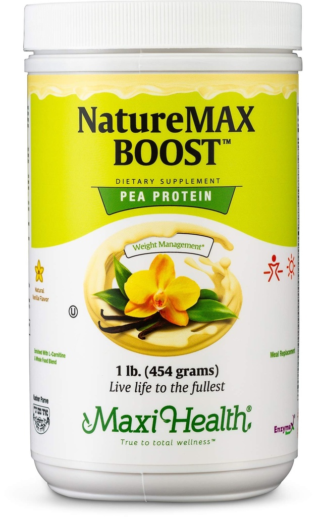 NatureMax BoostTM Pea Protein Powder - Dietní doplněk stravy Náhrada - 20g Protein Per Serving - Přírodní Vanilla Flavor - Kosher Vitamin - 1lb
