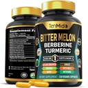 Hořké Melon Kapsle - 10in1 Formule - Kombinovat s Berberine, Ceylon Skořice, Turmeric, Moringa, Neem, Ginger, Gotu Kola, Artichod, a Black Pepper - 120 Kapsle pro 4 měsíce Dodávka