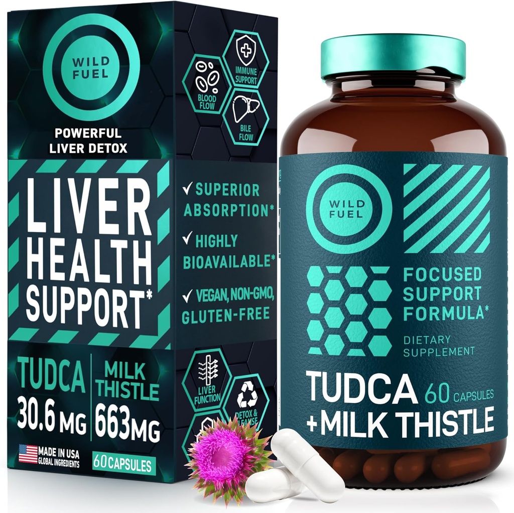 TUDCA a mléko Thistle dodatek - Bile Salts dodatek s Silymarin Mléko Thistle Extract Jaterní čištění, žlučník, ledviny, Gut zdraví - Ursolic Acid Tudca Bile Salt Health - 60 Kapsle