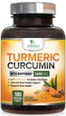 Kurkumin dodatek 2600mg - 95% kurkuminoidy s organickou kurkumou & BioPerine Black Pepper Extract pro nejlepší absorpci, Natural Vegan Joint Support, Non- GMO, Lahvička v USA - 180 Kapsle