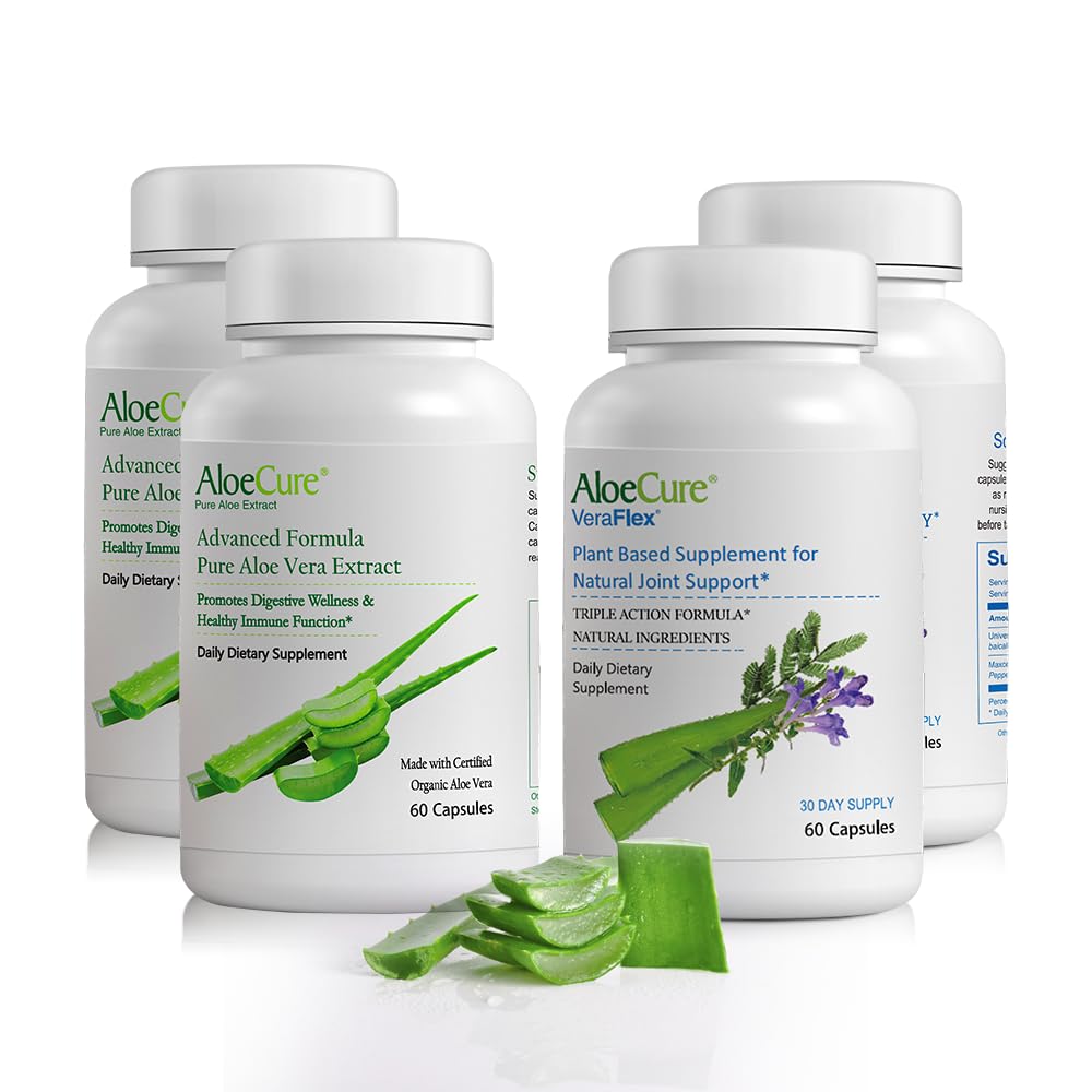 AloeCure Organic Aloe Vera Kapsle Pack - 4 Kusy - 2 x VeraFlex, 2 x Aloe Vera Kapsle