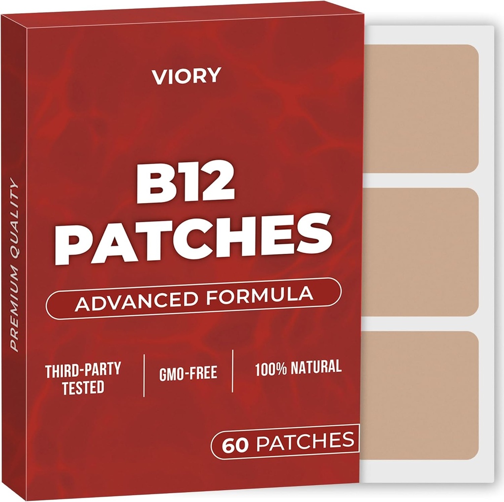 VIORY B12 Záplaty (balení po 60) - 100% přírodní Patch pro ženy a muže - Firming, Energie, Focus & Body Support - Vylepšený vzorec