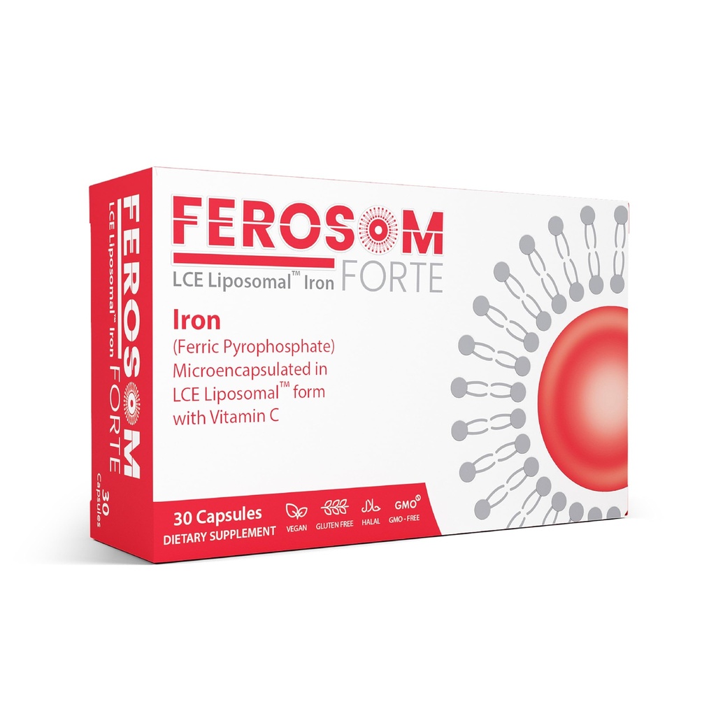 LCE Liposomální železné kapsle - 30mg Elemental Iron with Vitamin C - Jemný dodatek pro ženy a muže - Easy- to- Polykat Veganské kapsle, 30 Počet