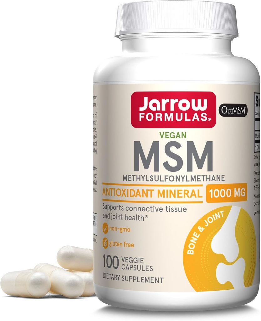 Jarrow Applicas MSM 1000 mg - 100 Veggie Kapsle - Methylsulfonylmethan - Zdroj síry - Dietní dodatek Podpora a posílení spojů - Až 100 Služeb