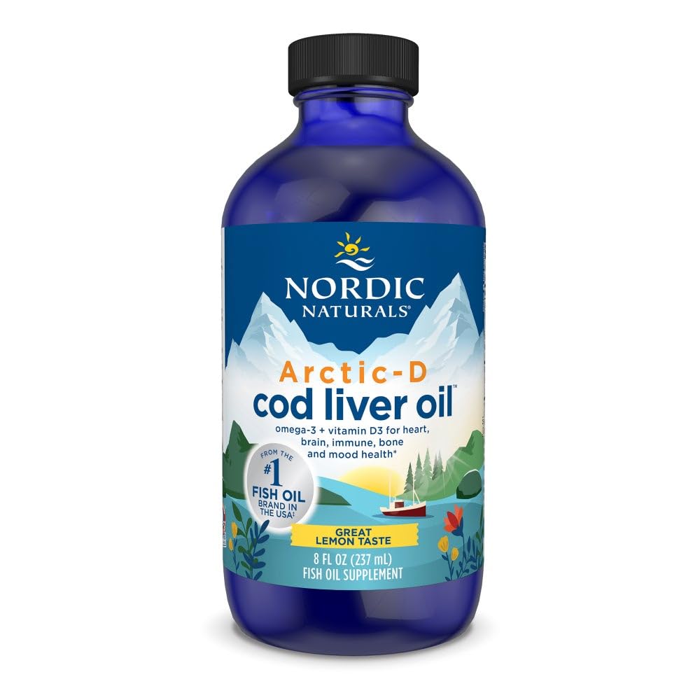 Nordic Naturals Arctic-D Cod Jaterní olej, Lemon - 8 oz - 1060 mg Total Omega-3s + 1000 IU Vitamin D3 - EPA & DHA - Srdce, mozek, kost, imunitní a moodová podpora - Non- GMO - 48 Služeb