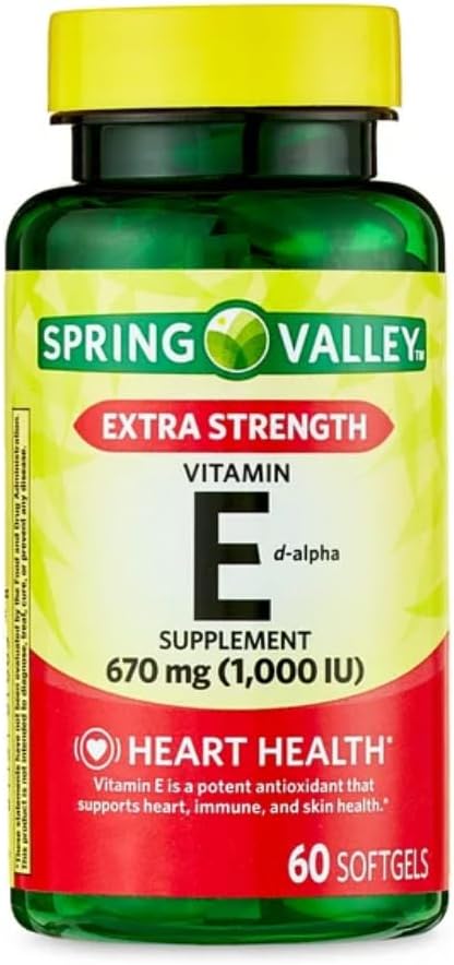 Genericky Spring Valley Vitamin E Extra Síla Vitamin E D- Alpha Spring Valley Softgels, 670 mg (1000 IU), 60 Počet