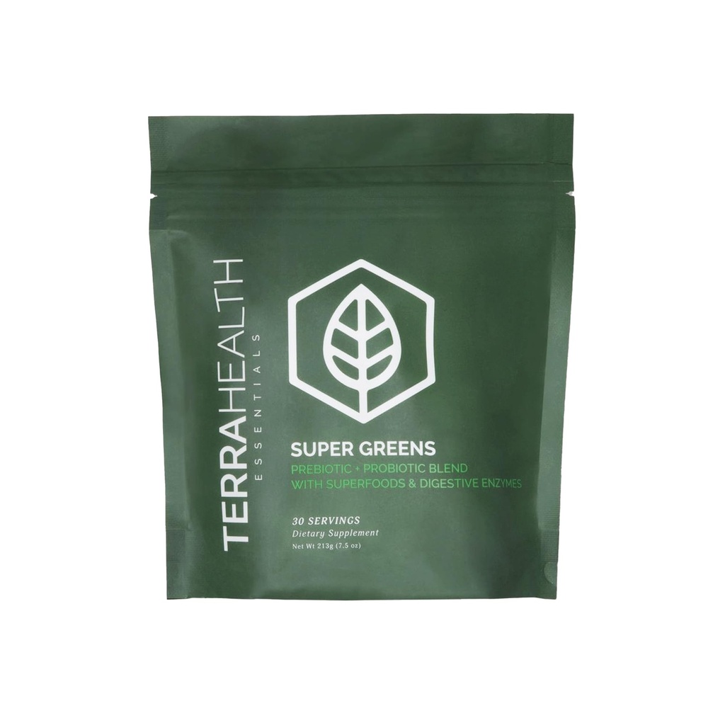 Terra Zdraví Essentials ® Super Zelených 124; Organic Superfood Green Powder 124; Gluten- Free Gut- Friendly Probiotics PHAR124; 30 Servings
