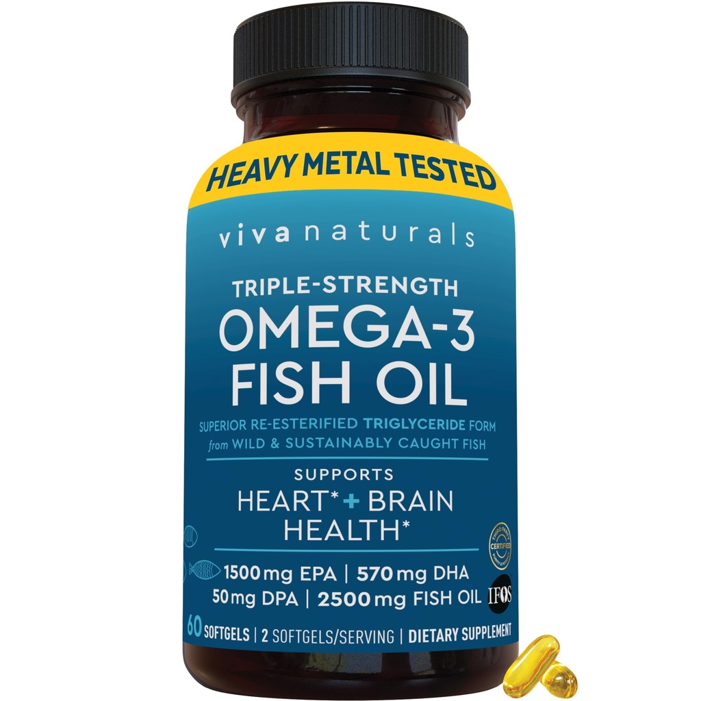 Viva Naturals Omega33 Fish Oil, Triple Strength, 2500 mg, 60 Softgels - Re- Esterifikované Omega 3 mastné kyseliny včetně EPA, DHA, DPA - Pascatarian- Friendly
