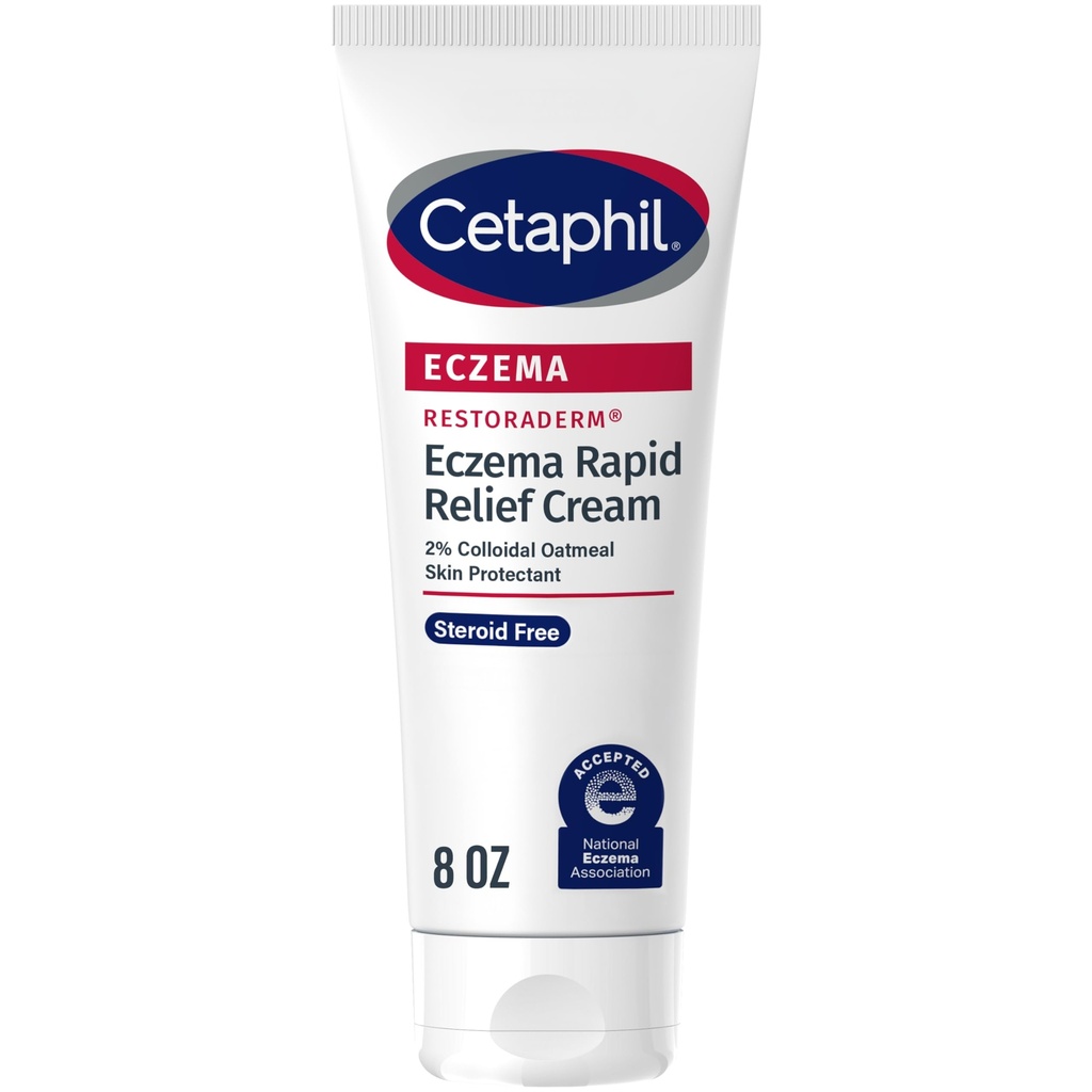 CETAPHIL ECZEMA RESTORADERM FLARE- UP RELIEF CREAM, For Eczema Prone Skin, 8 oz, Barrier Opravy, 48 hodinová hydratace, 2% kůže protectant koloidní ovesné vločky, Steroid zdarma