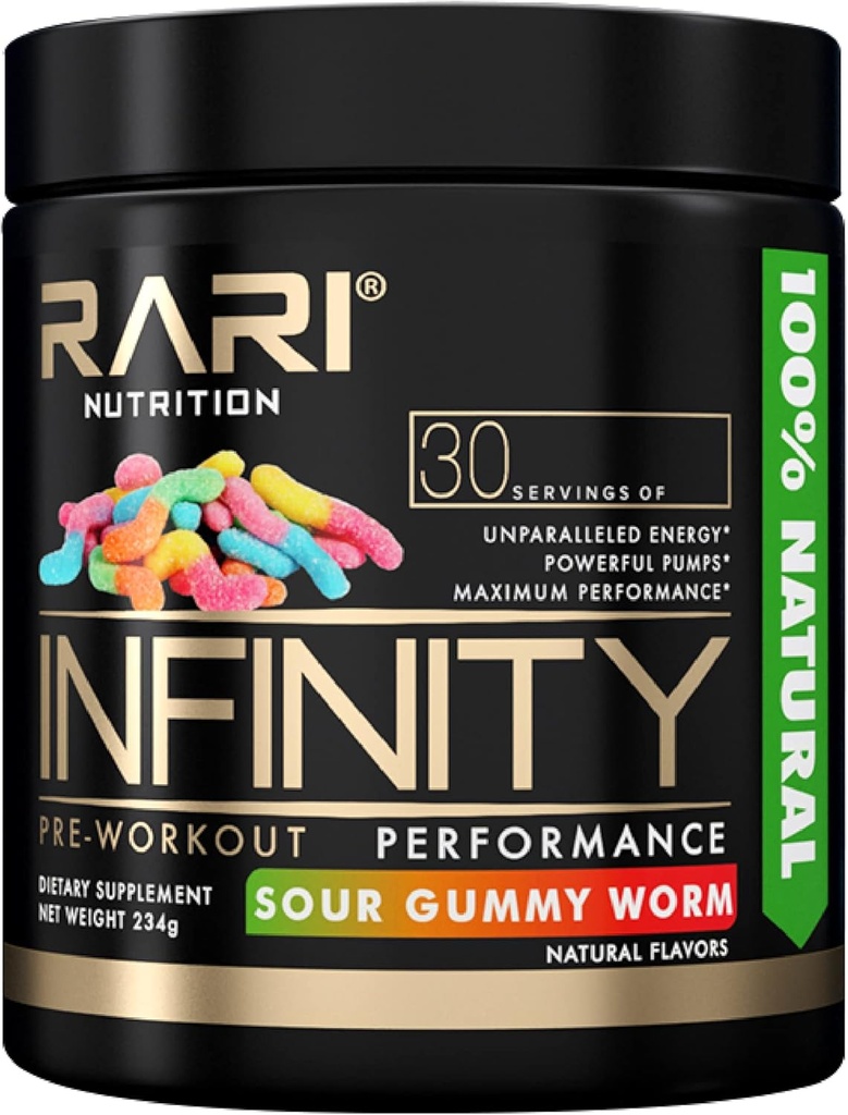 INFINITA - 100% přírodní předtucha Powder for Energy, Focus, and Performance - Muži a ženy - Vegan a Keto Friendly - No Creatine - 30 Služeb (Sour Gummy Worm)