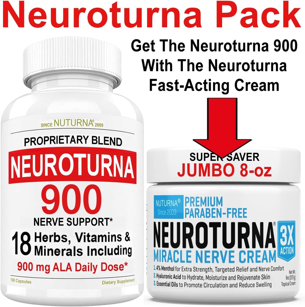 Nerve Relief Cream 8 oz Plus Neuroturna Nerve Podpora 900 mg ALA Podpora