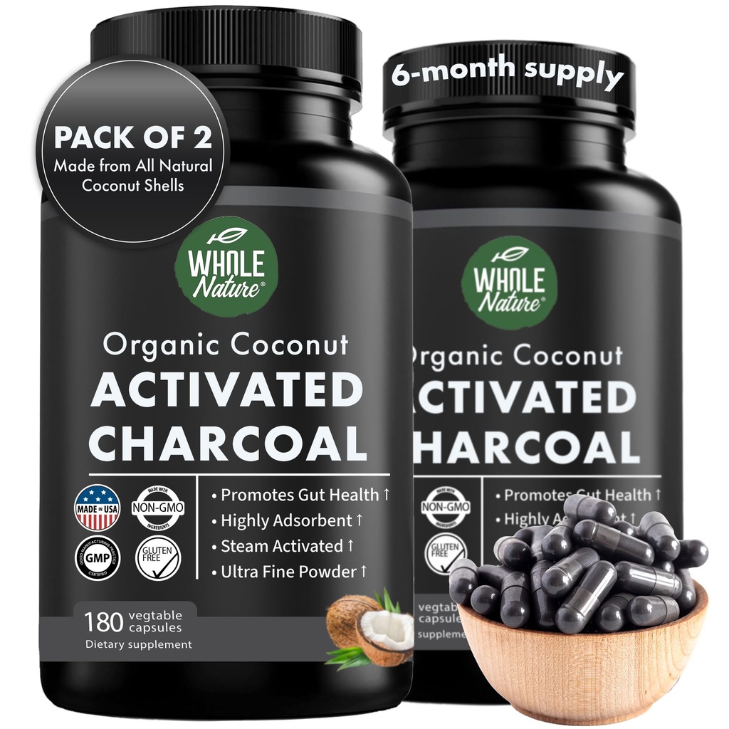 Kokosový aktivovaný Charcoal Kapsle, 180 Charcoal Kapsle, Bělení zubů, Pomáhá zácpa, Bloating, Žaludeční plyn, Heartburn, čistý kokos Derived dodatek (2)