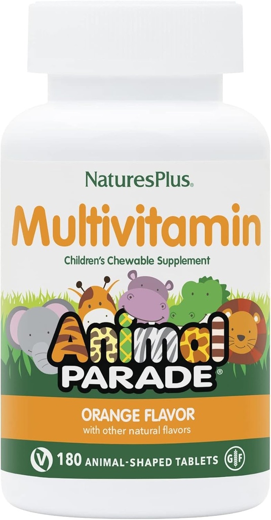 Natures Plus Animal Parade Children 's Chewable Multivitamin - Orange Flavor - 180 Animal- Shaped Tablety - Podporuje zdraví & Well- Bytí - Vegetariánské, Gluten zdarma - 90 Služeb