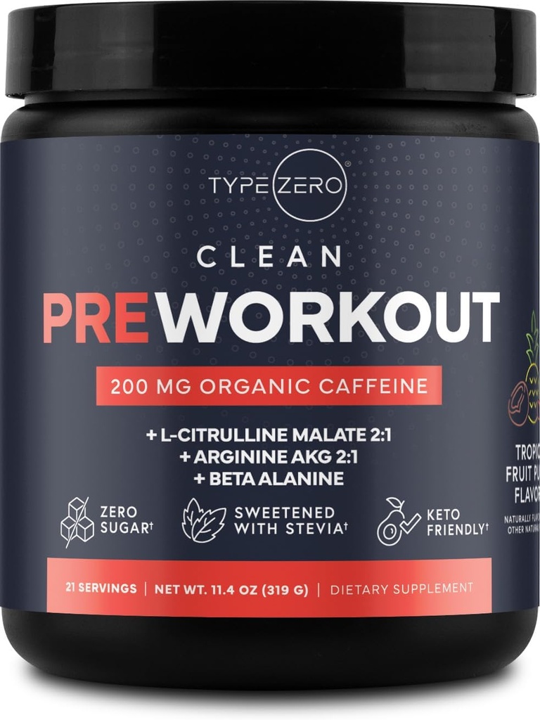 Typ 0 Clean Pre Workout (11.3 oz, Ovocný punč) + Beet Root + L-Arginin + L-Citruline, 2G Arginine, L-Citrulline Malate, Beta A, Cukr zdarma, Organic Caffeine Precvik pro muže a ženy