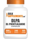 BulkSupplements.com DL- Fenylalanin Kapsle - DLPA Kapsle, DL- Fenylalanin 500mg - DLPA doplňky, gluten zdarma - 2 Kapsle per Serving, 240 Kapsle (Balení po 1)