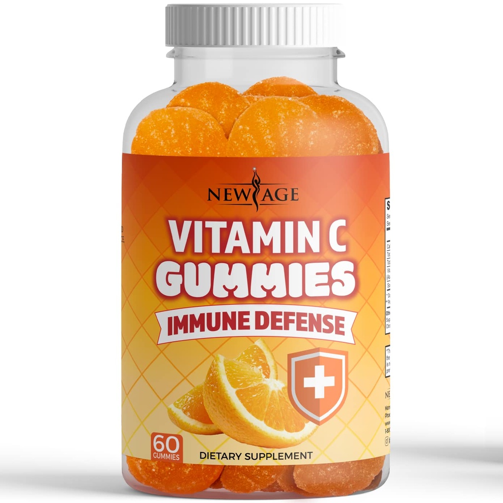 Nový věk Vitamin C Gummies Orange Vitamin C Gummy - Podporuje zdravý imunitní systém - Vegetarian bez gluten (60 Gummies)