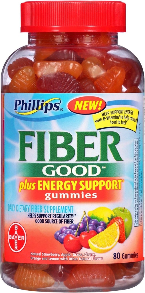 Phillips 'Fiber Good Gummies Plus Energy Support Fiber Dodatek (80- Count Lahvička)