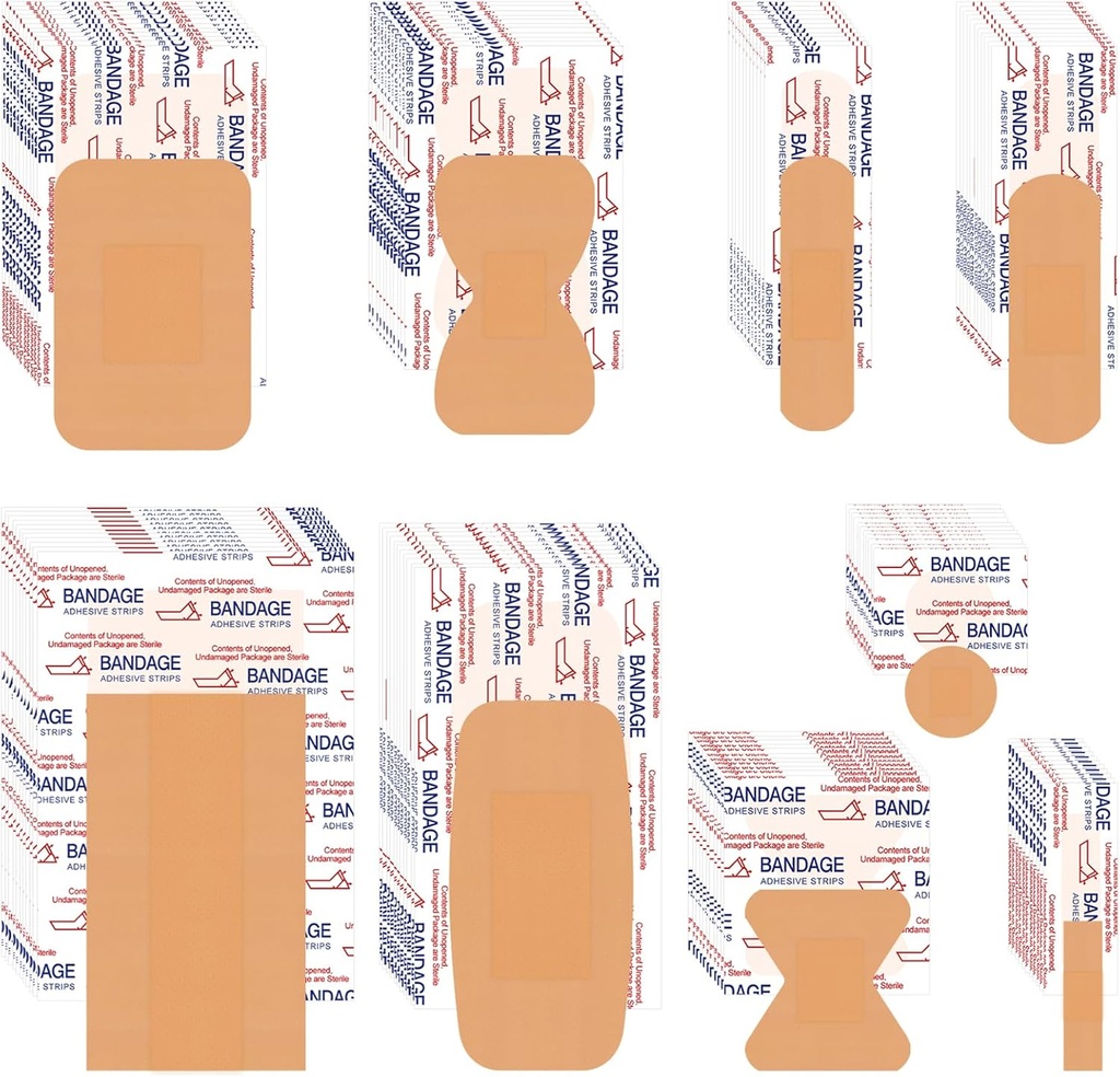 VAIPI 880 Balení Obvazy Variety Pack Vodotěsné Fingertips Obvazy Různé velikosti První pomoc Dodávky Setříděné Adhesive Fabric Bandage Bulk Dýchatelné Butterfly Obvaz pro Wound Care (9 Styles)