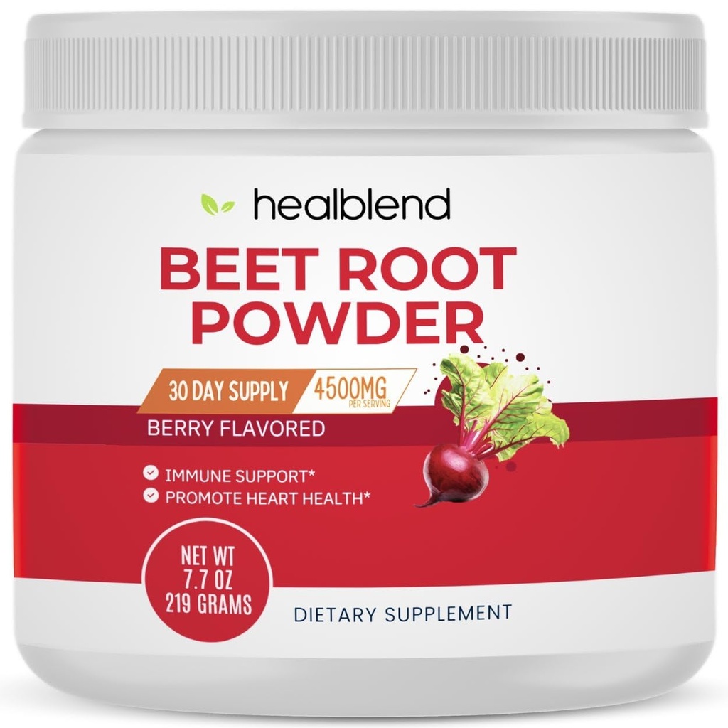 zdravou směs Organic Beet Root Powder - Nitric Oxide Beets, Zdravá podpora krevního tlaku, Krevní oběh Superfood Borůvkové ochucené - 30 Služeb