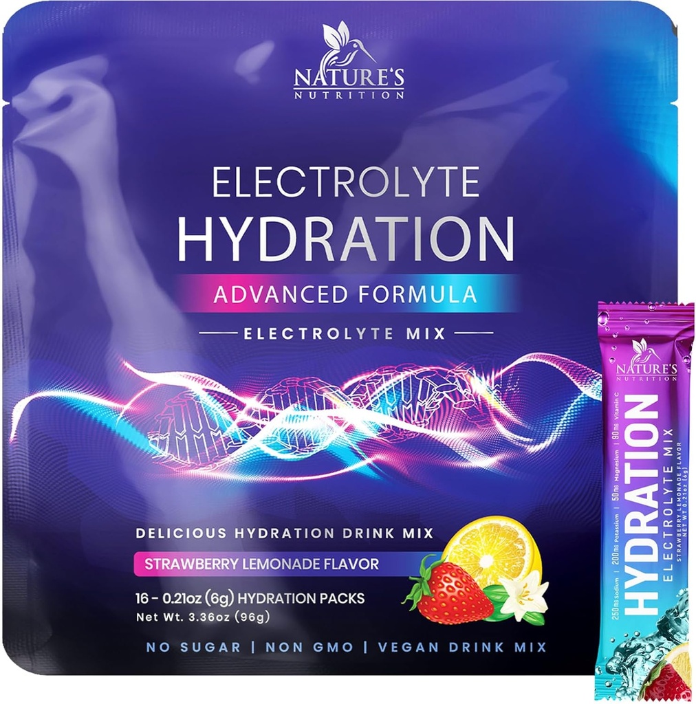Elektrolyty Hydratační balíčky - Keto Recovery prášek s draslíkem, hořčík, sodík, zinek a vitamín C, bez cukru, Hydratace Electrolyte tekuté nápoje směsi, Vegan, Jahodový citrón (16 Pack)