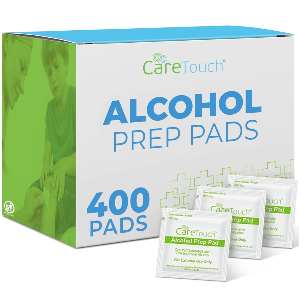 Care Touch Alkohol Wipes Individuálně zabalené - Prep Pads s 70% isopropylalkohol, Skvělé pro domov, lékařské a první pomoc kits sterilizované, antiseptický 2-Ply Babs 400 Počet