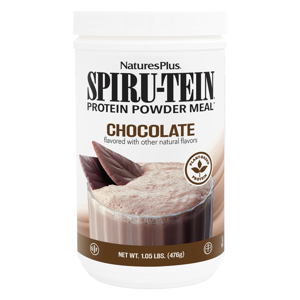 Natures Plus SPIRU-TEIN, Čokoláda - 1,05 lb - Plant- Based Protein Shake - Non- GMO, Vegetarian, gluten zdarma - 17 Celkem Service