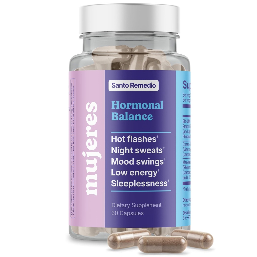 Santo Remedio Hormonální bilance, Dietní dodatek, Relief pro menopauzu příznaky, pomáhá snížit návaly horka, noční poty, a mood swings, klinicky osvědčené ingredience, Hormone- Free, 30 Služení
