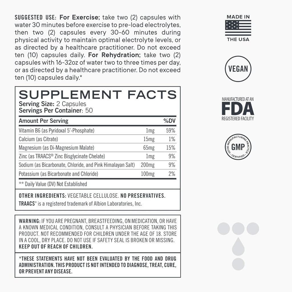 Elektrolytové kapsle, Natural Carb Natural Replacement Soli s hořčík, zinek, vápník, a sodík (100ct)