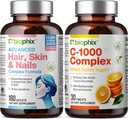 Vlasové kůže a nehty Komplex 180 Kapsle s 10000 mcg Biotin - Volný vitamin C- 1000 30 Tablety - Multivitamin podporuje silné nehty krásné vlasy zdravé stárnutí