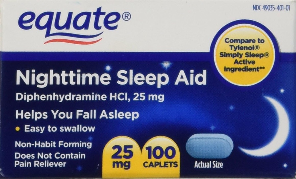 Rovnice Nighttime Sleep Aid 25 mg, 00 Mini- Caplets, 100 Počet