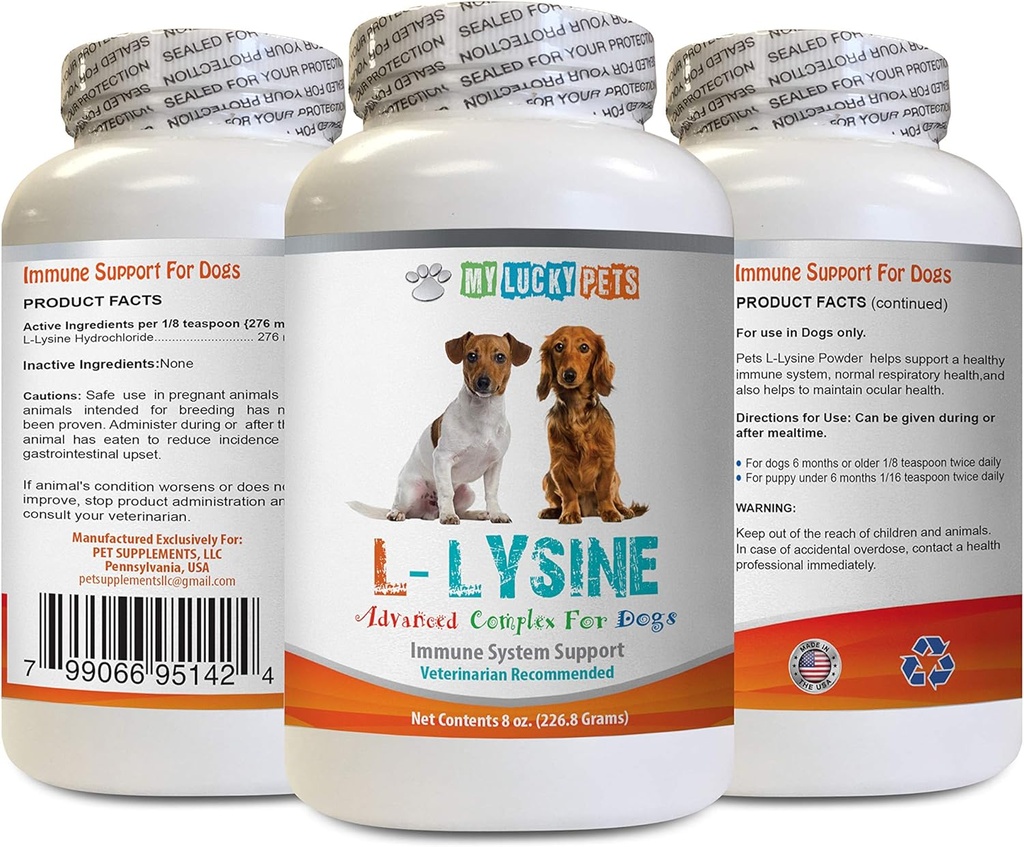 Dog Amino Acid doplňky - Dog LYSINE prášek - čistý prášek forma - Podpora imunitního systému - Vet Doporučené - lysinové psy - 1 láhev (8oz 226.8 Grams)
