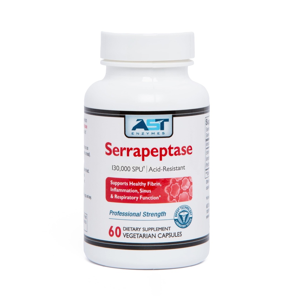 AST Enzymy Serrapeptáza 130 000 SPU - 60 Vegetariánských kapslí - Premium Natural Systemic Enzymes - Acid- Residant Serrapeptáza
