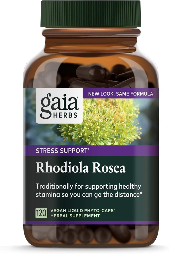 Gaia Herbs, Rhodiola Rosea Vegan Liquid Phyto Kapsle - Příplatek pro podporu stresu, Adaptogenní Herb, 120-Počet (balení po 1)