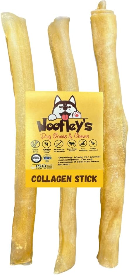 Woofley 12 Inch čisté kolagenové hůlky pro psy (3 hrabě) - Žvýkačky pro střední a velké psy - Bully Stick Rawhide Alternative