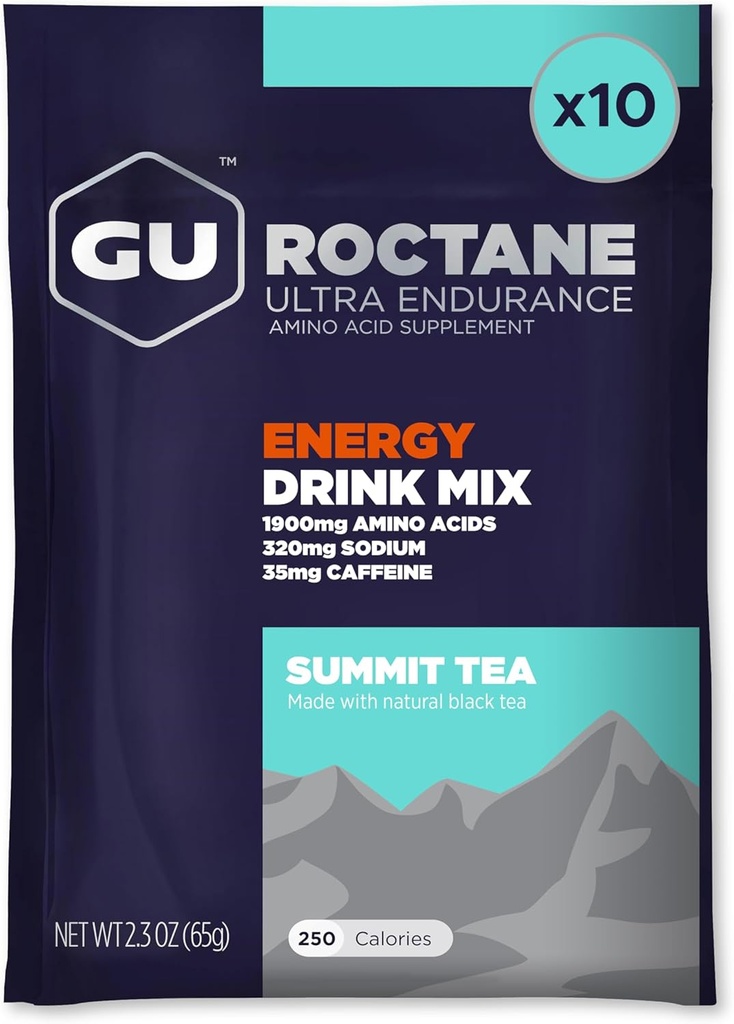 GU Energy Roctan Ultra Endurance Energy Drink Mix, Vegan, Gluten- Free, Kosher, a Dairy-Free n-the- Beat Energy for any Workout, 10 Single-Serving Packets, Summit Tea