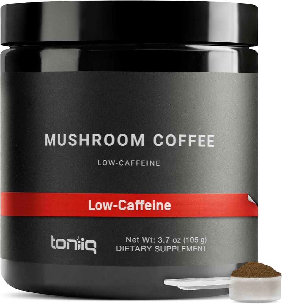 Toniiq Low- Caffeine Houba Coffee - Ultra High Potency 10: 1 Koncentrovaný extrakt - Kolumbijské sourced Fazole s 10 Houby Blend, Lví hříva & Cordyceps - Functional Coffee Alternative