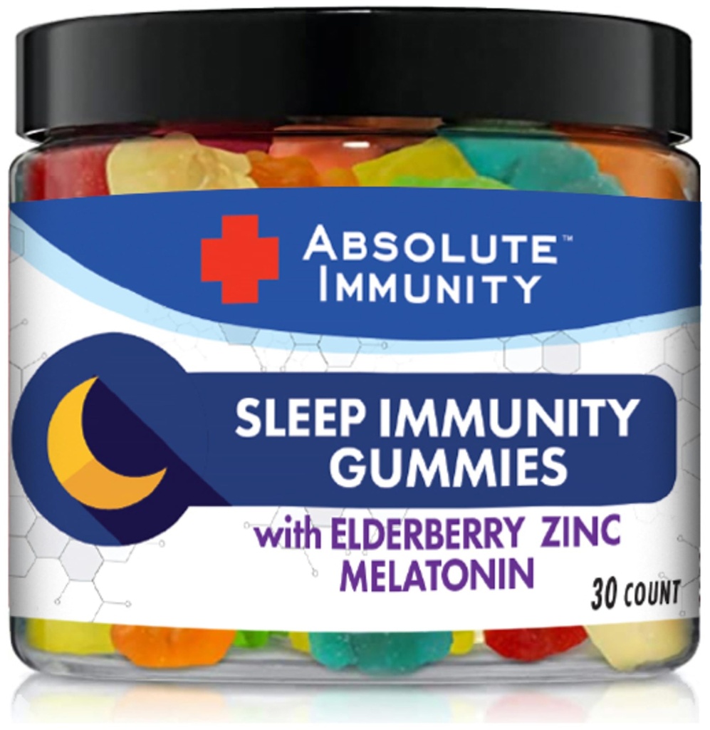 Absolutní imunita - Zinkové a Elderberry spánkové gumy s melatoninem, 100% droga zdarma spánková pomoc, Podpora imunitního systému, Dospělí a děti 30ct