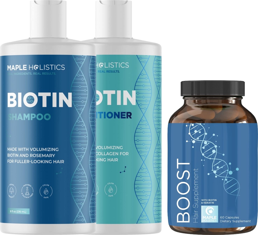 Biotin Šampón a kondicionér a vlasové doplňky - Biotin pro růst vlasů dodatek Plus Rosemary a Volumizející šampon a kondicionér Set - Rosemary Biotin a kolagen vlasové nickening produkty