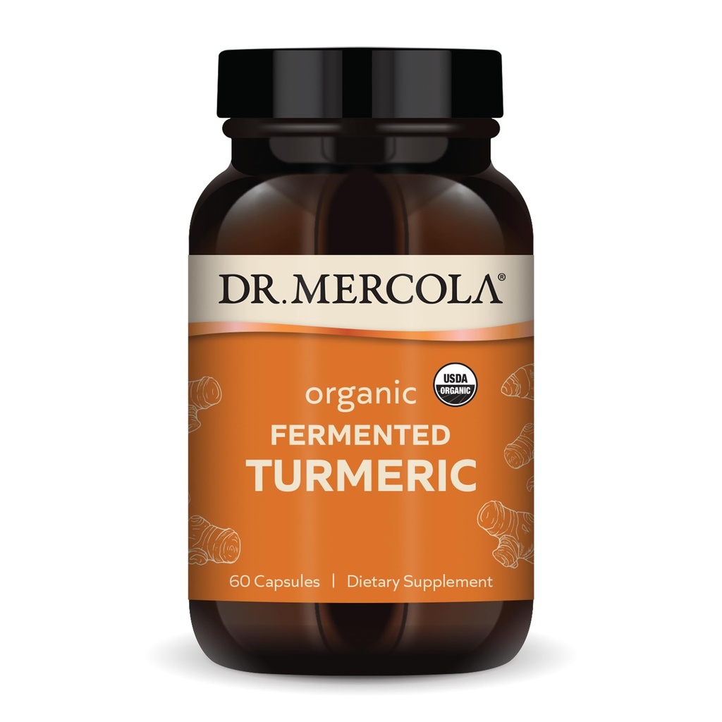 Dr. Mercola Organic Fermented Turmeric - 370 mg Fermented Turmeric - High- Biologická dostupnost Kurkuminoidy - USDA Organic, Non- GMO, Gluten- Free & Soy- Free - 60 Kapsle (30 Služeb)