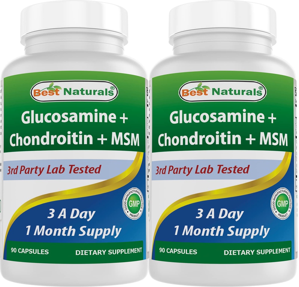 Nejlepší Natural, Glucosamine Chondroitin MSM doplňky, 2600 mg na porci, 90 Kapsle (90 Počet (Balení po 2))