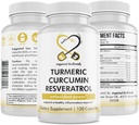 Kurkumin Resveratrol Nutriční dodatek, Antioxidant Vlastnosti, Podporuje dobrý zánět a imunitní systém, 120 Vegan Kapsle