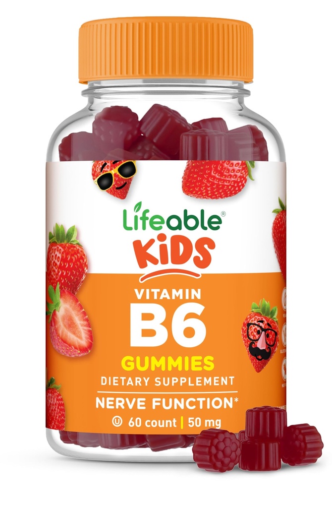 Živý vitamín B6 Gummies pro děti 124; Velký Ochutnávání B6 Vitamíny 50mg Gluten 124; Vegan Non- GMO Gluten zdarma 124; pro Nerve funkce Podpora Gummies 124; 60 Gummies